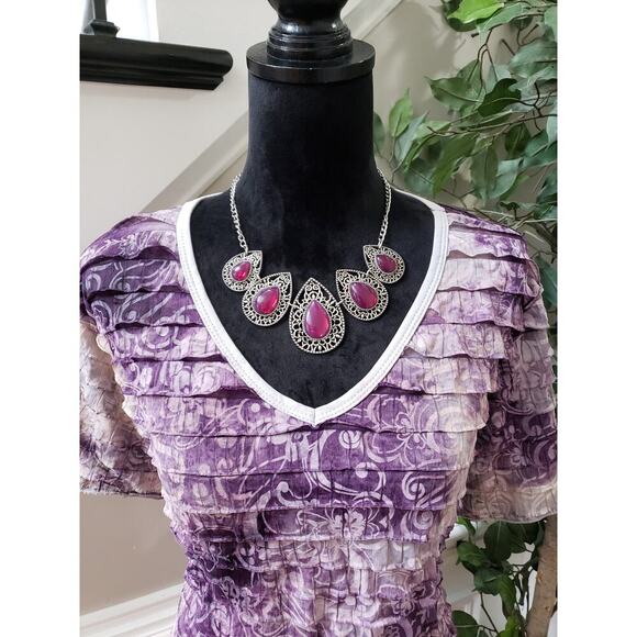 Only Nine Top Blouse Women's Size 3X Purple Casual Ruffle Short Sleeve V-Neck - Picture 5 of 11